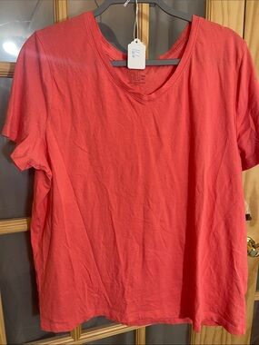 166. Coral V-Neck Basic Short Sleeve Tee